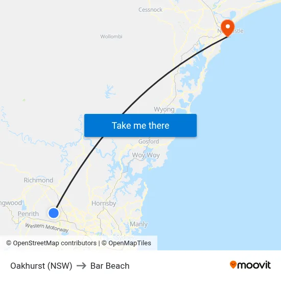 Oakhurst (NSW) to Bar Beach map