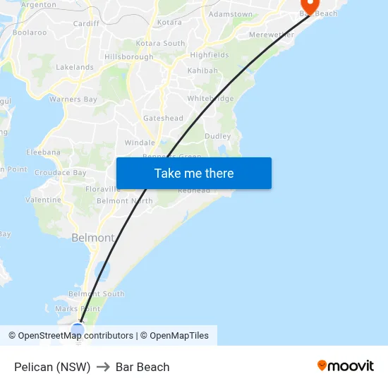 Pelican (NSW) to Bar Beach map