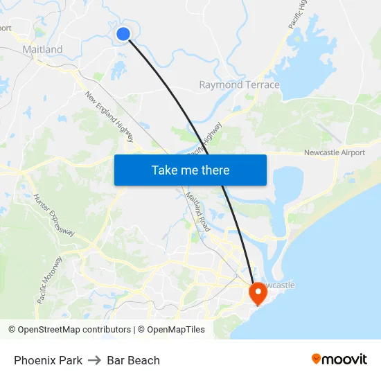 Phoenix Park to Bar Beach map