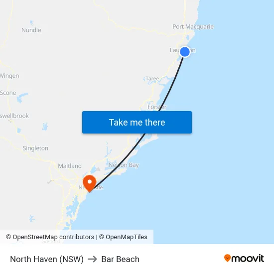North Haven (NSW) to Bar Beach map