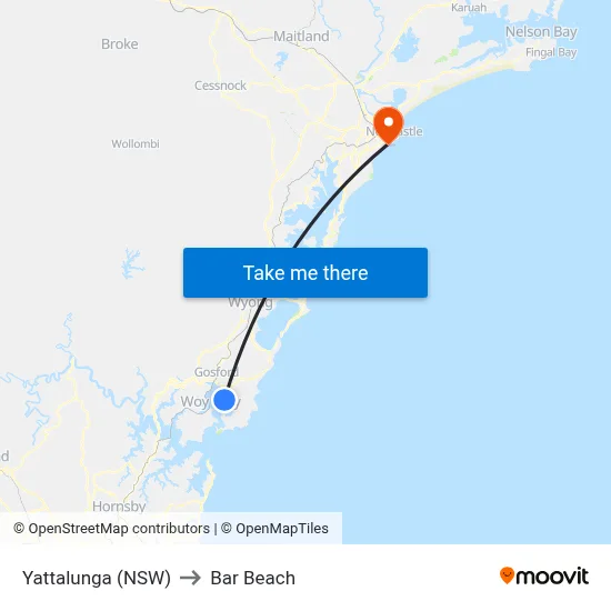Yattalunga (NSW) to Bar Beach map