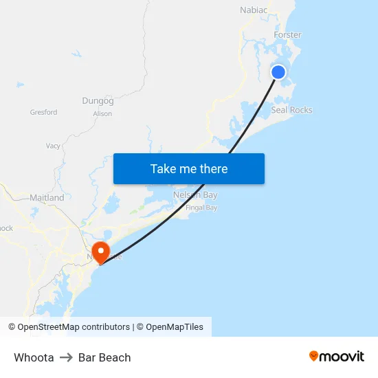 Whoota to Bar Beach map