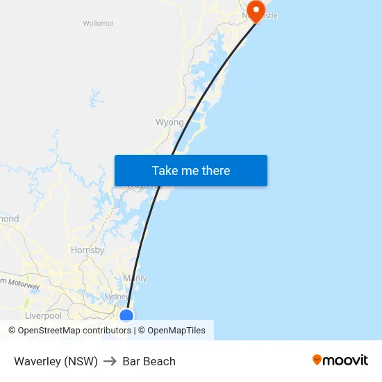Waverley (NSW) to Bar Beach map