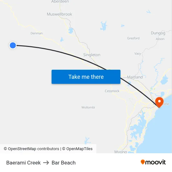 Baerami Creek to Bar Beach map