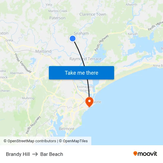 Brandy Hill to Bar Beach map