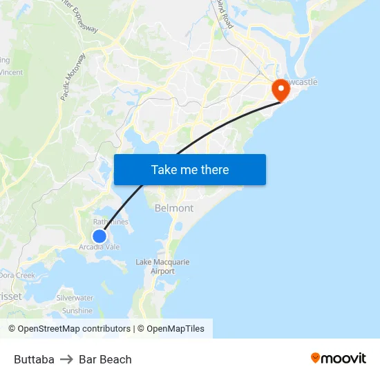 Buttaba to Bar Beach map