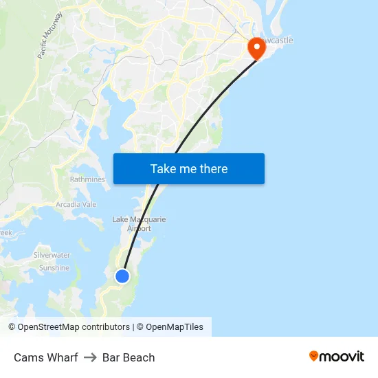 Cams Wharf to Bar Beach map