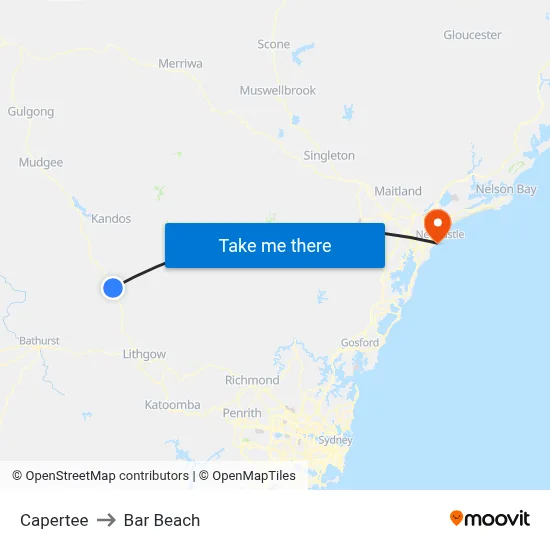 Capertee to Bar Beach map