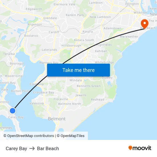 Carey Bay to Bar Beach map