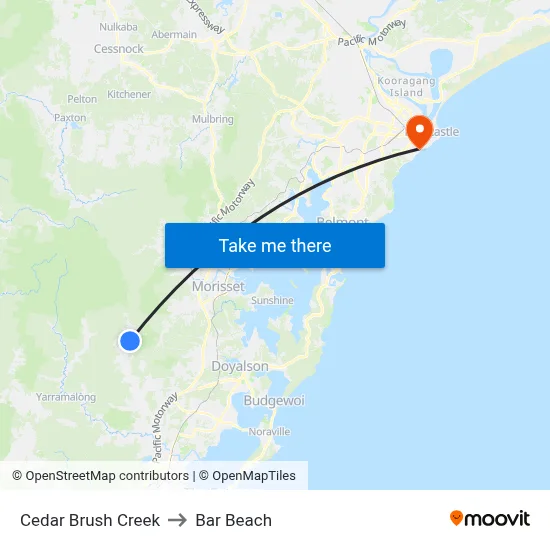 Cedar Brush Creek to Bar Beach map