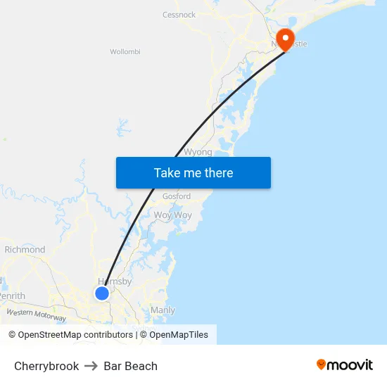 Cherrybrook to Bar Beach map