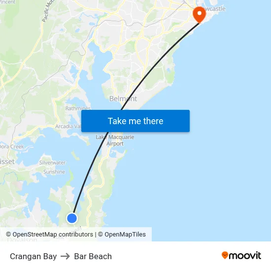 Crangan Bay to Bar Beach map