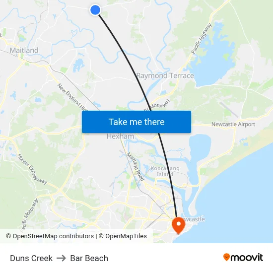 Duns Creek to Bar Beach map