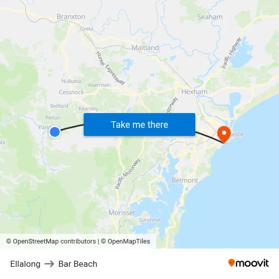 Ellalong to Bar Beach map