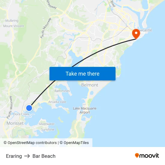 Eraring to Bar Beach map