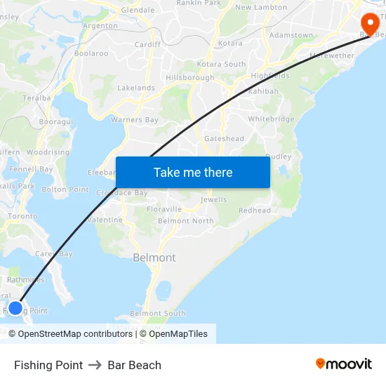 Fishing Point to Bar Beach map