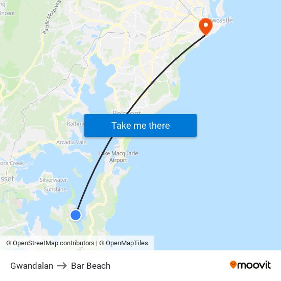 Gwandalan to Bar Beach map