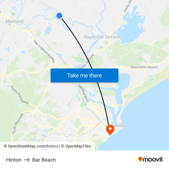 Hinton to Bar Beach map