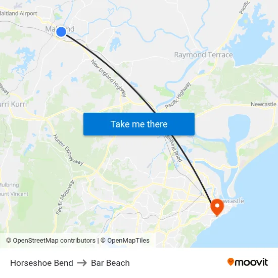 Horseshoe Bend to Bar Beach map