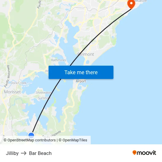 Jilliby to Bar Beach map