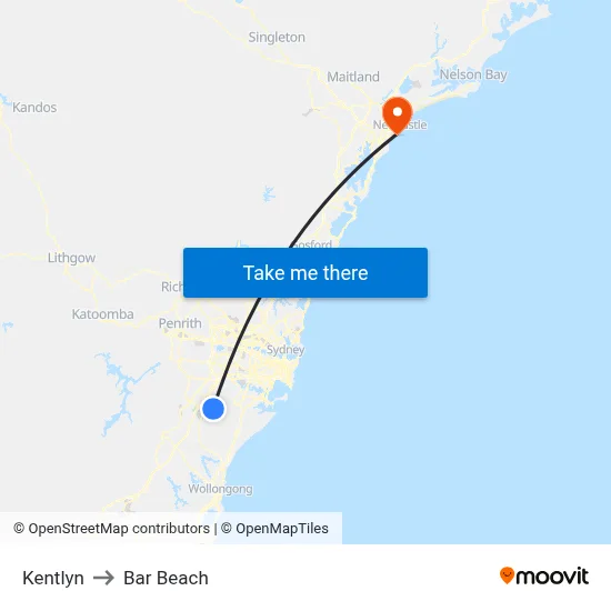 Kentlyn to Bar Beach map