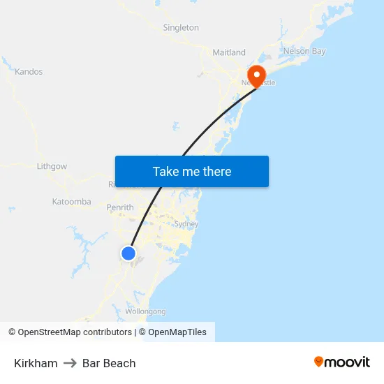 Kirkham to Bar Beach map