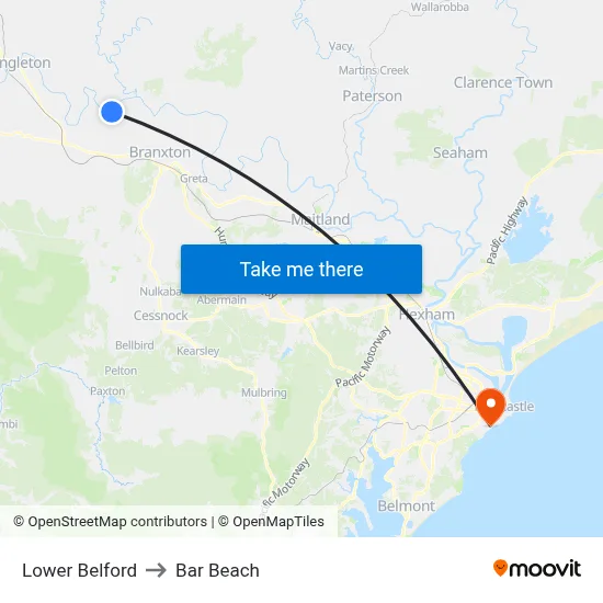 Lower Belford to Bar Beach map