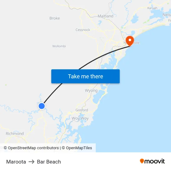 Maroota to Bar Beach map