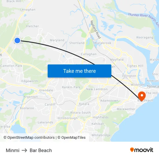 Minmi to Bar Beach map