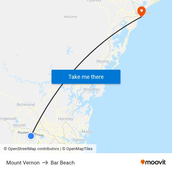 Mount Vernon to Bar Beach map