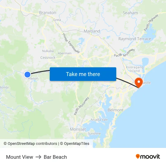 Mount View to Bar Beach map