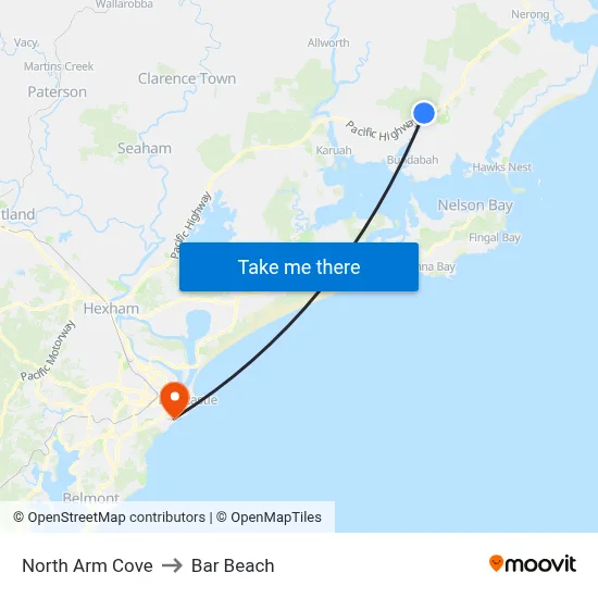 North Arm Cove to Bar Beach map