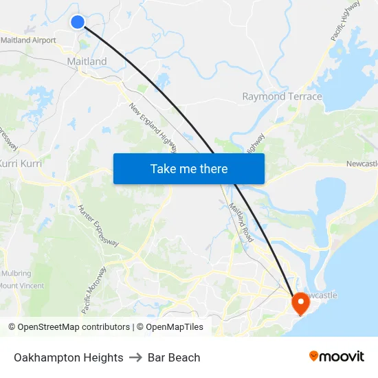 Oakhampton Heights to Bar Beach map