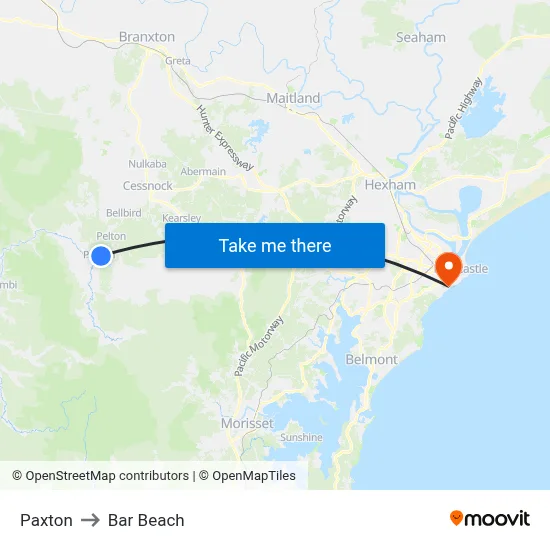 Paxton to Bar Beach map