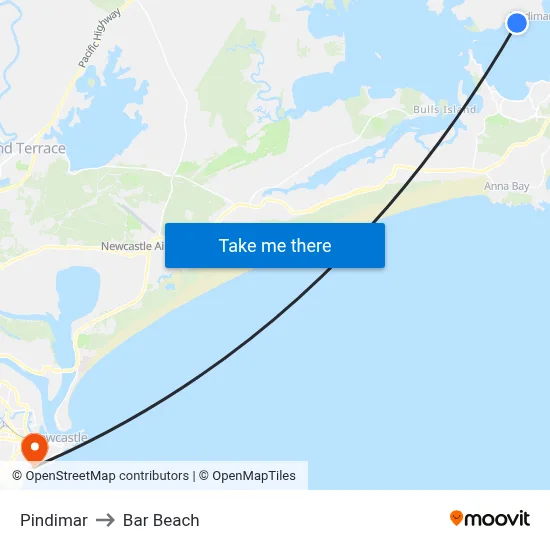 Pindimar to Bar Beach map
