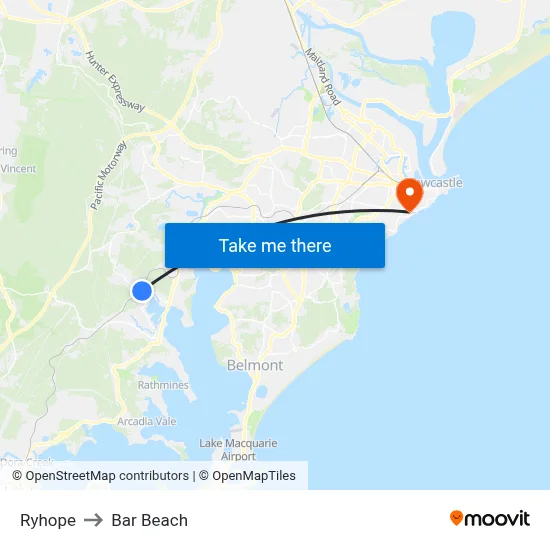 Ryhope to Bar Beach map