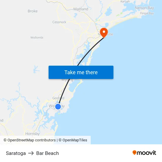 Saratoga to Bar Beach map