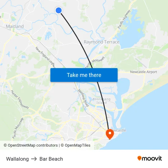 Wallalong to Bar Beach map