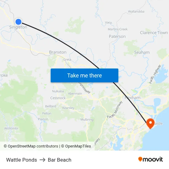 Wattle Ponds to Bar Beach map