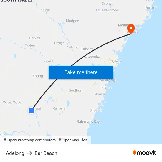 Adelong to Bar Beach map
