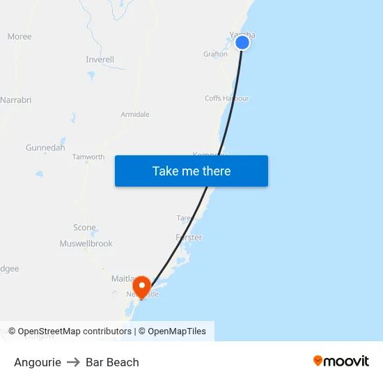 Angourie to Bar Beach map