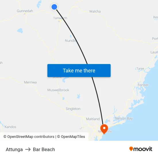 Attunga to Bar Beach map