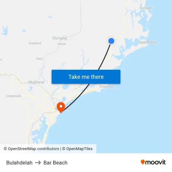 Bulahdelah to Bar Beach map