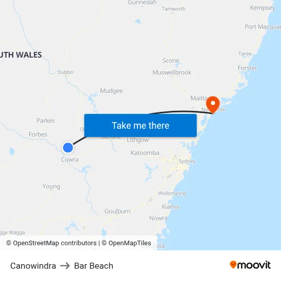 Canowindra to Bar Beach map