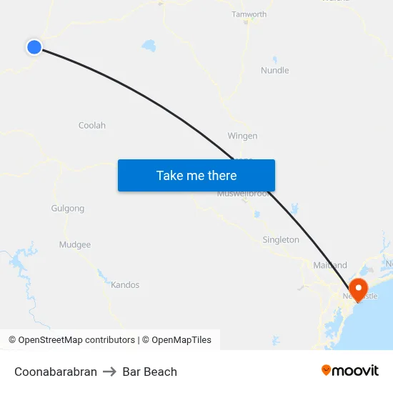 Coonabarabran to Bar Beach map