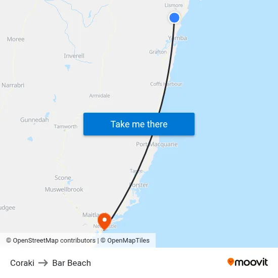 Coraki to Bar Beach map