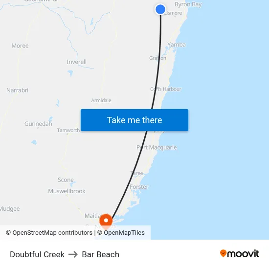 Doubtful Creek to Bar Beach map