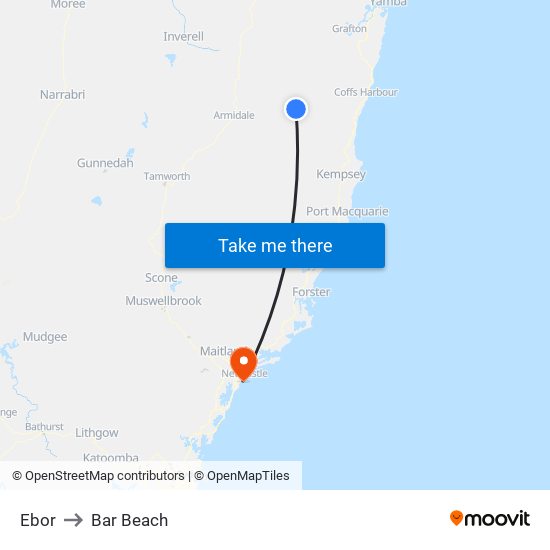 Ebor to Bar Beach map