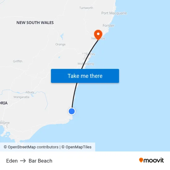 Eden to Bar Beach map