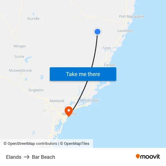 Elands to Bar Beach map